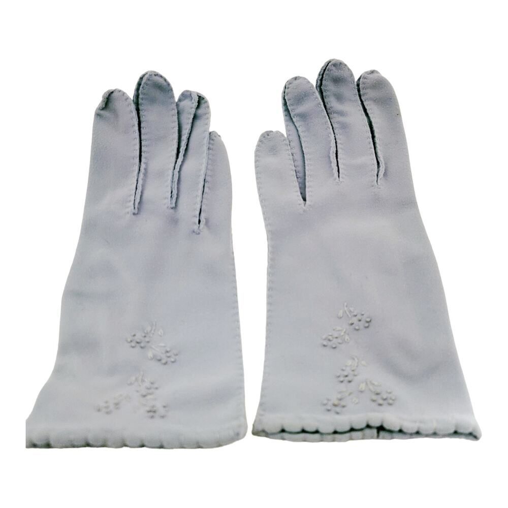 VAN RAALTE Vintage Nylon Size 6.5 Ladies Light Blue Embroidered Women's Glove - Picture 4 of 8